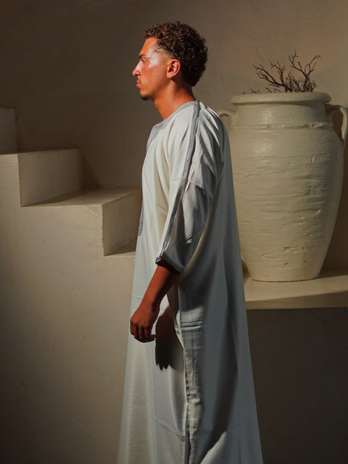 Gabardine Gandoura - White-Gray