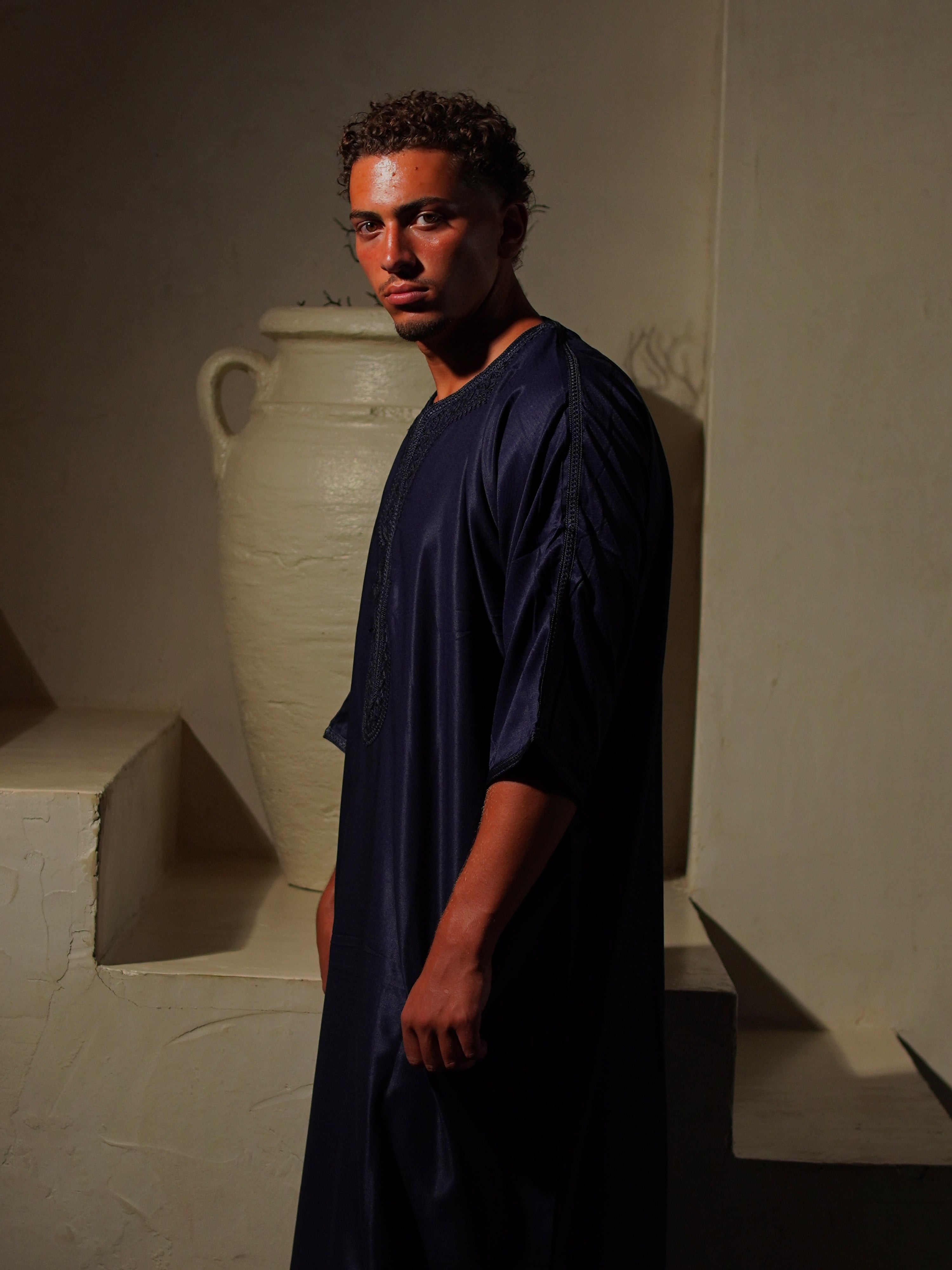 Gabardine Gandoura in Navy