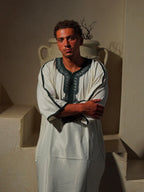 Gabardine Gandoura - White-GreenAmaanstudios | Rooted in heritage.S