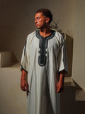 Gabardine Gandoura - White-GreenAmaanstudios | Rooted in heritage.S
