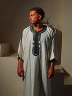 Gabardine Gandoura - White-GreenAmaanstudios | Rooted in heritage.S